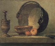 Jean Baptiste Simeon Chardin Bowl two onion copper clepsydras and knife oil